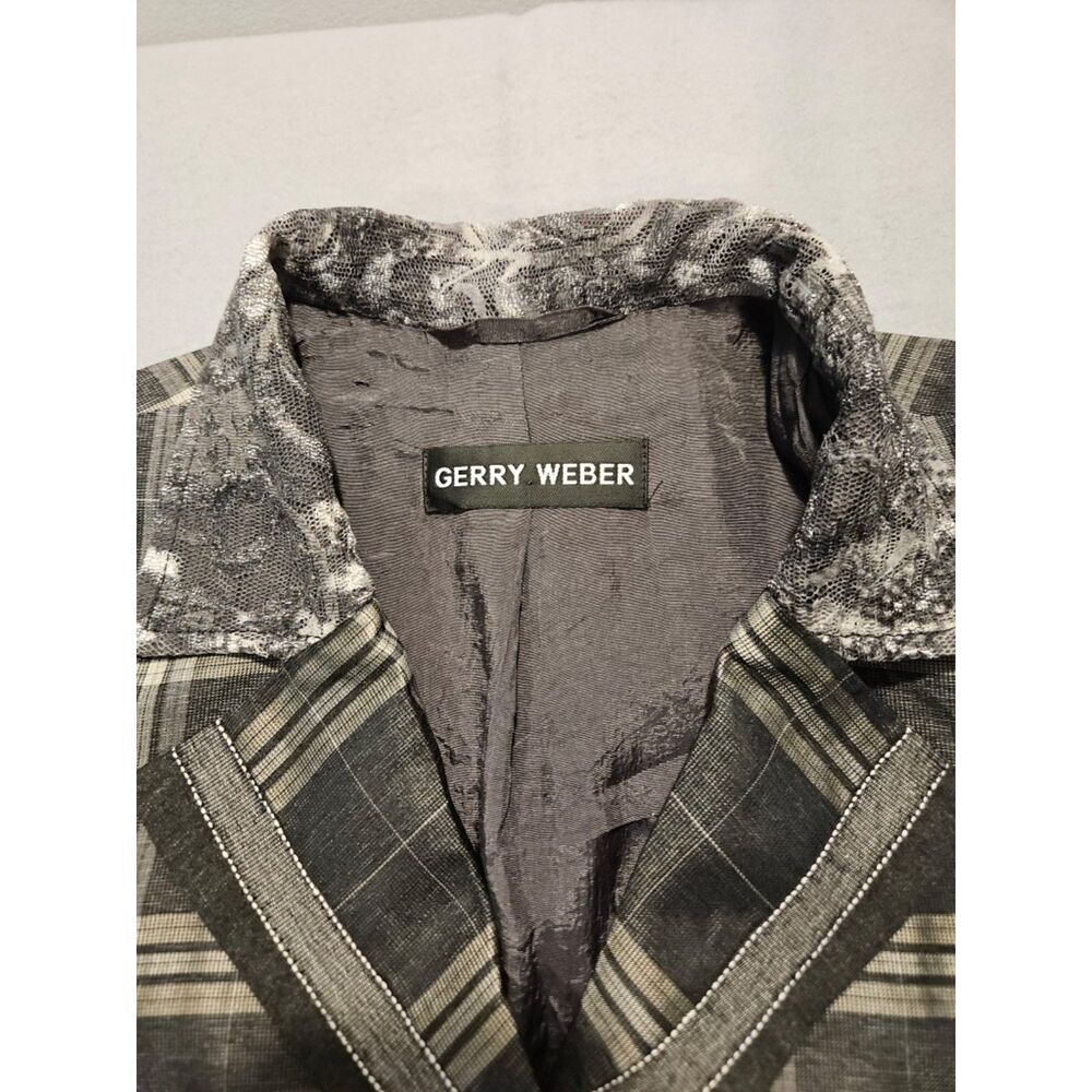 Gerry Weber Plaid Tailored Blazer Jacket Womens 6 US 36 Mixed Media Lace Trim - Picture 3 of 7